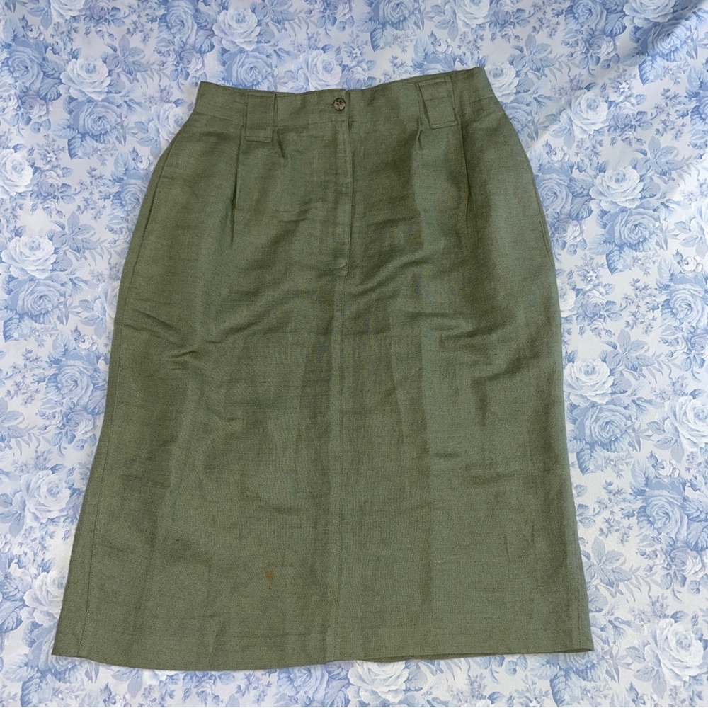 Vintage Rafaella 10 Linen Blend Skirt Army Green Belt Loops Pockets Zippered 80s